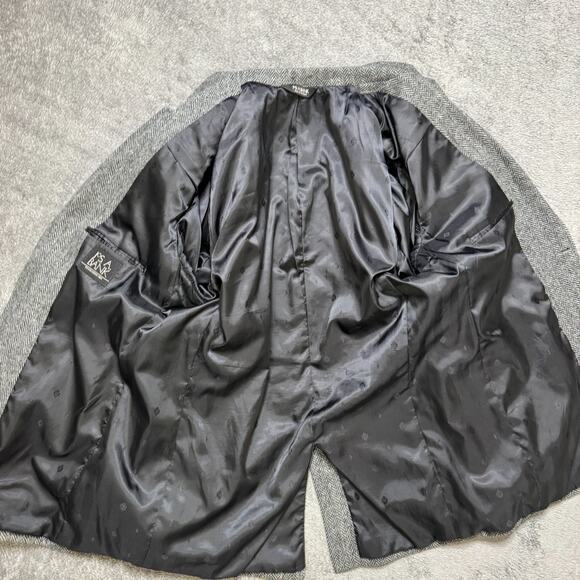 Jos A Bank Wool Herringbone Blazer Sport Coat Mens 42L Padded Shoulders Elbow - Picture 2 of 9